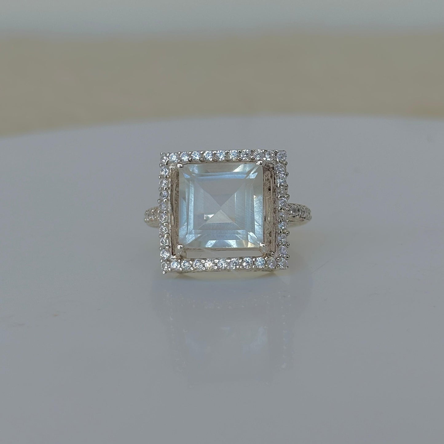 925 Pure Silver Natural Green Amethyst Promise Engagement Ring