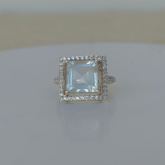 925 Pure Silver Natural Green Amethyst Promise Engagement Ring