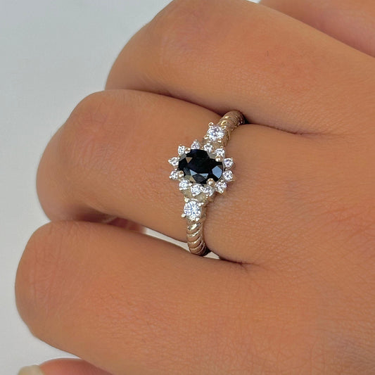 Natural Blue Sapphire 925 Pure Silver Oval Cut Ring (Certified)