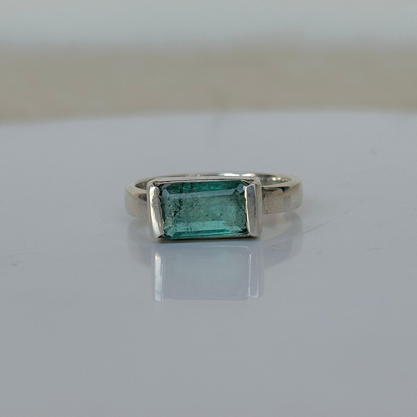 925 Pure Silver Natural Emerald Ring