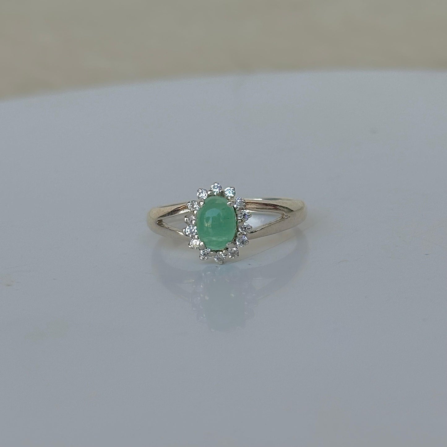 925 Pure Silver Oval Cut Natural Emerald Ring