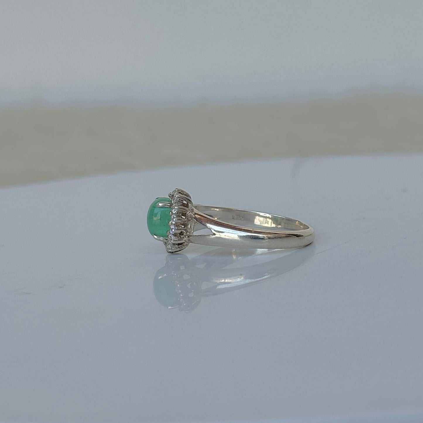 925 Pure Silver Oval Cut Natural Emerald Ring