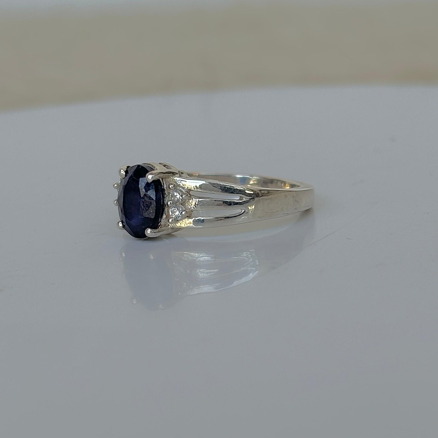 Natural Blue Sapphire Oval Cut 925 Pure Silver Statement Ring