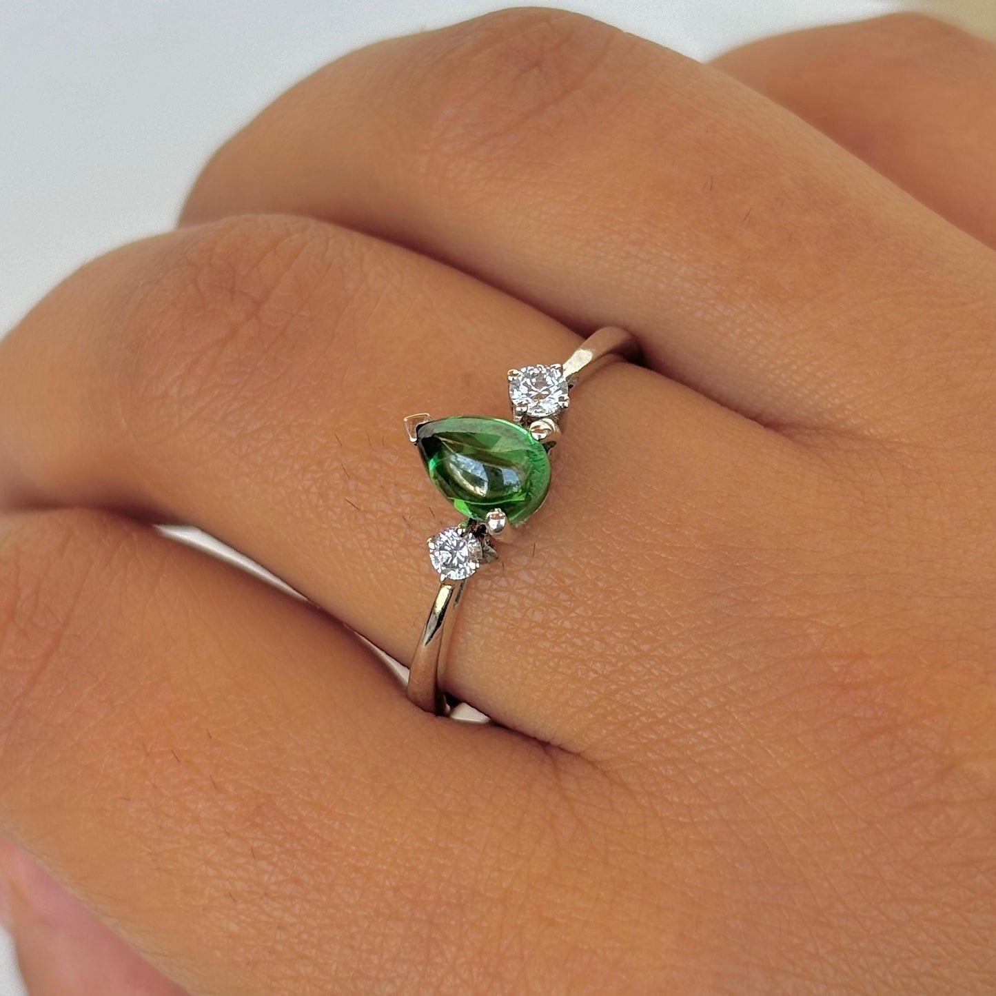 925 Pure Silver Natural Green Tourmaline Promise Ring