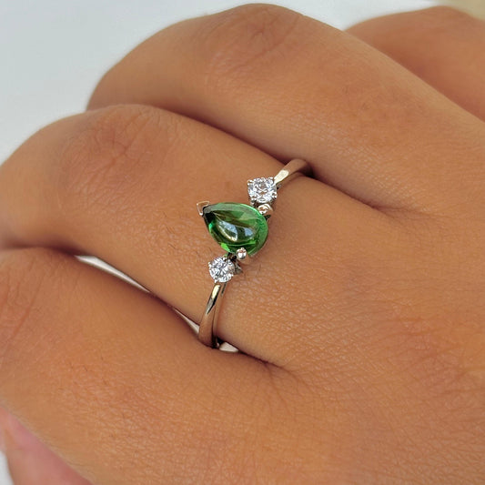 Natural Green Tourmaline 925 Pure Silver Ring (Certified)