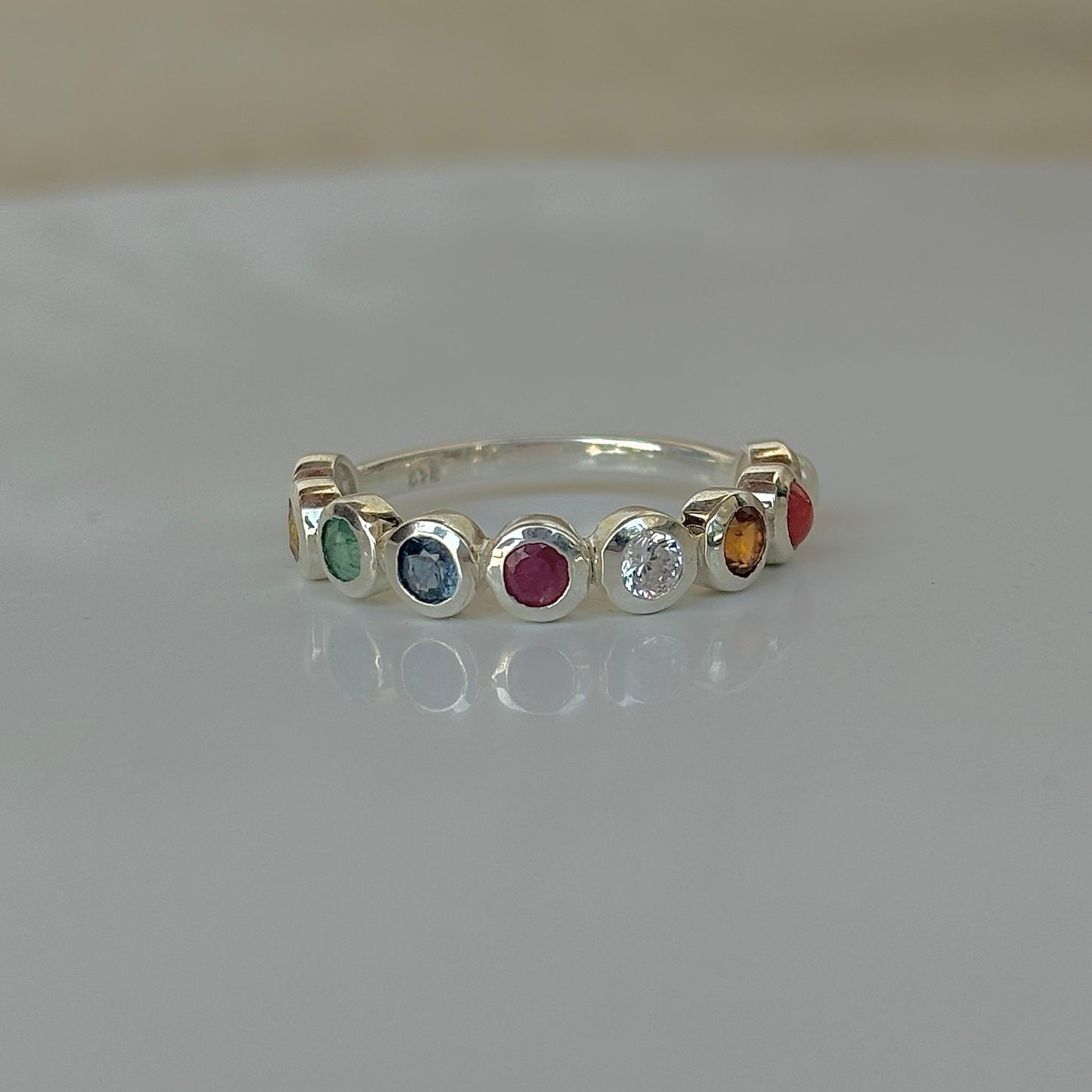 925 Pure Silver Natural Gemstone Navratan Ring