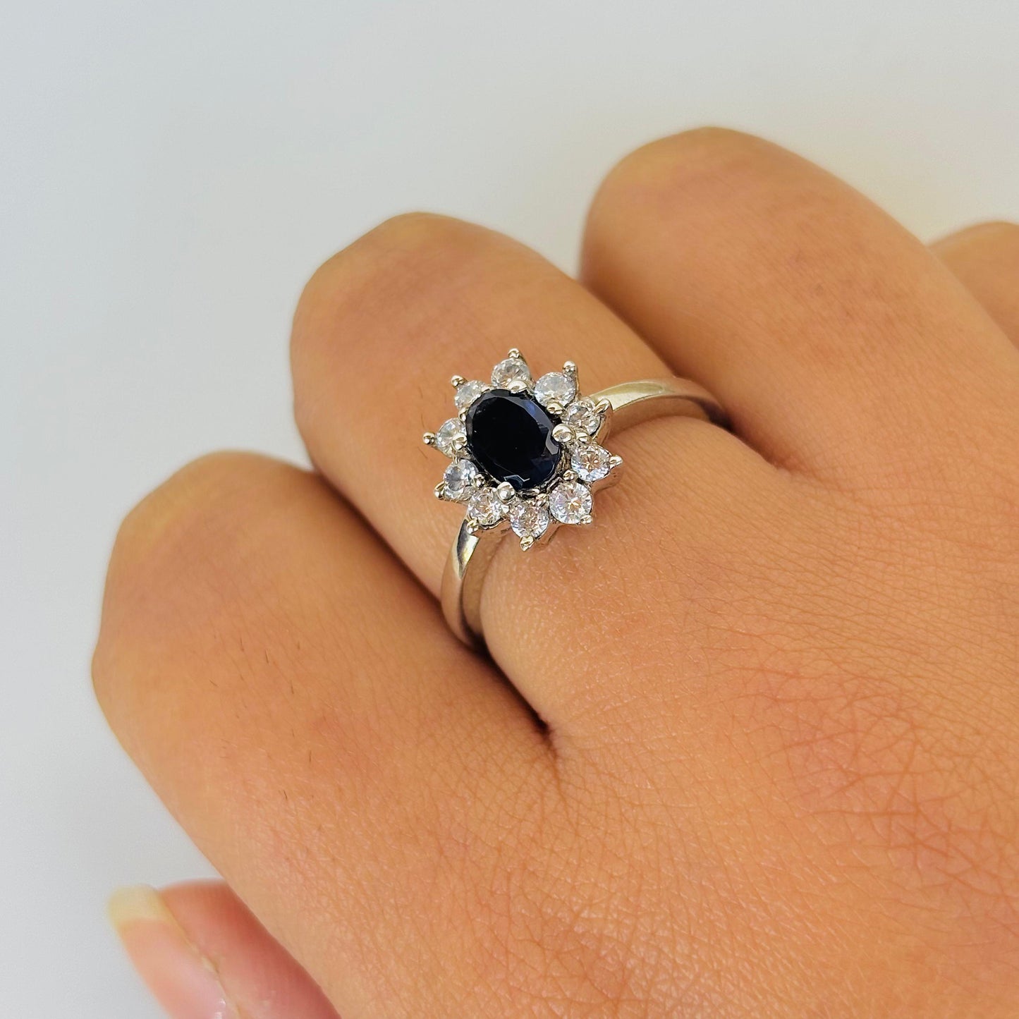 Natural Blue Sapphire Starburst Cluster Ring 925 Pure Silver May Birthstone Dainty Gift