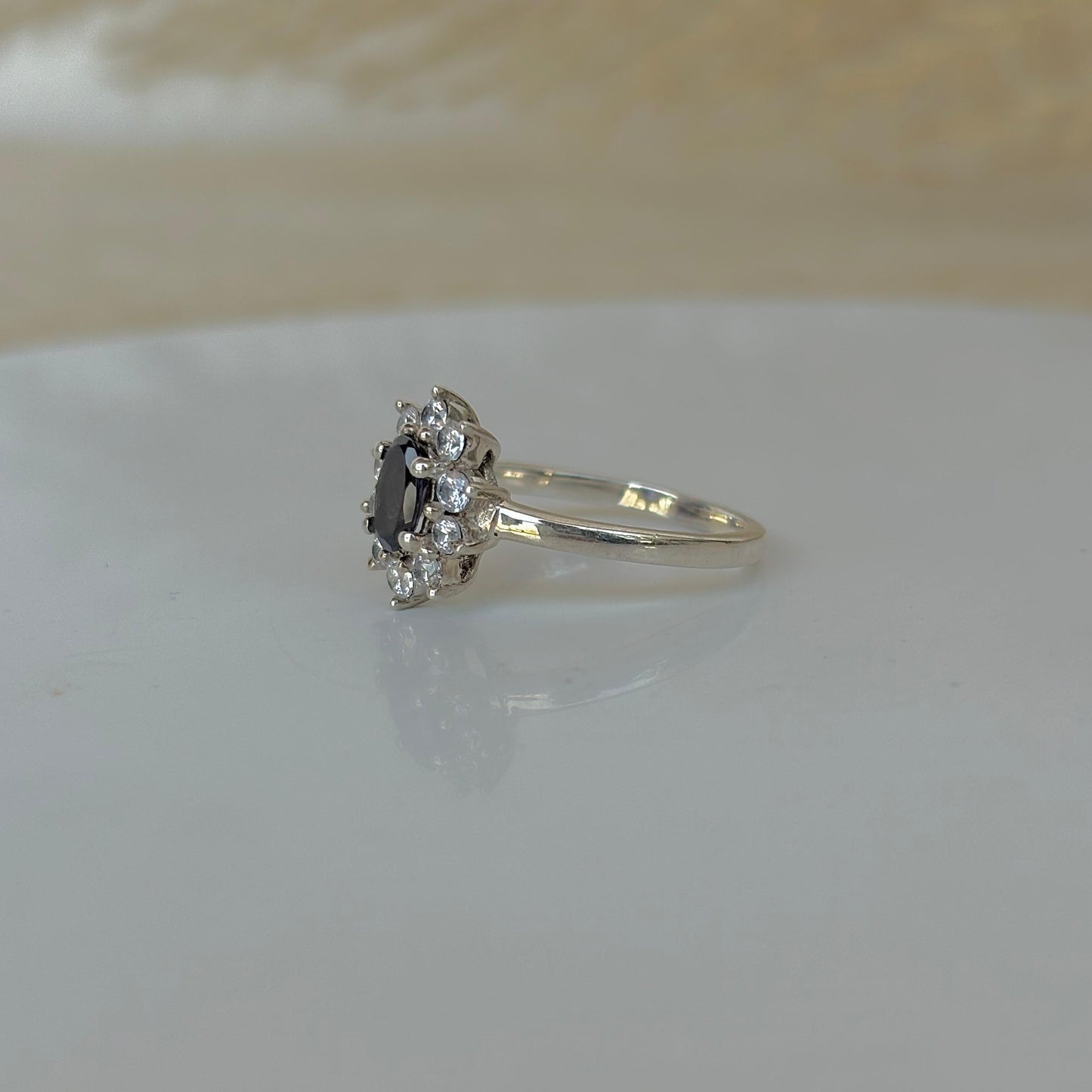 Natural Blue Sapphire Starburst Cluster Ring 925 Pure Silver May Birthstone Dainty Gift