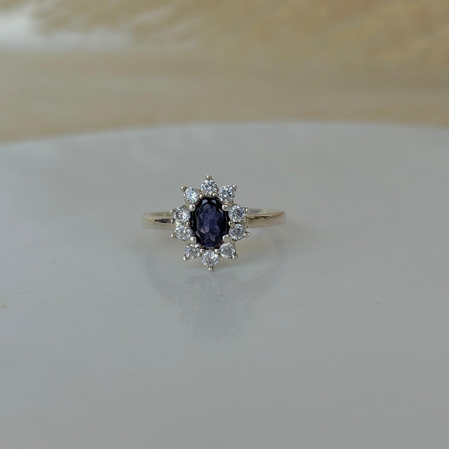 Natural Blue Sapphire Starburst Cluster Ring 925 Pure Silver May Birthstone Dainty Gift