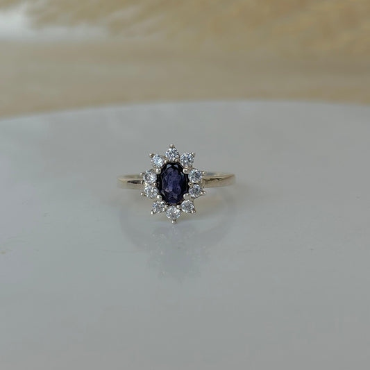 Natural Blue Sapphire Starburst Cluster Ring 925 Pure Silver May Birthstone Dainty Gift