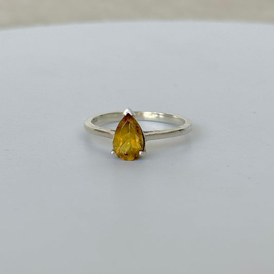 925 Pure Silver Golden Pear Cut Citrine Solitaire Ring