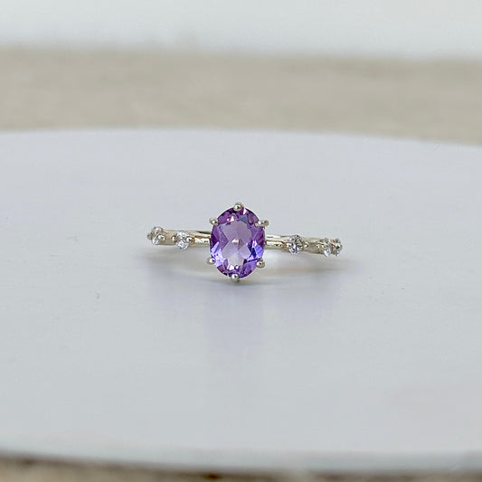 925 Pure Silver Oval Cut Natural Amethyst Solitaire Ring February Birthstone Gift For Her