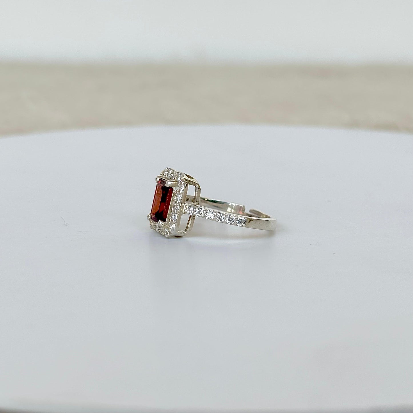 925 Pure Silver Natural Emerald Cut Garnet Ring