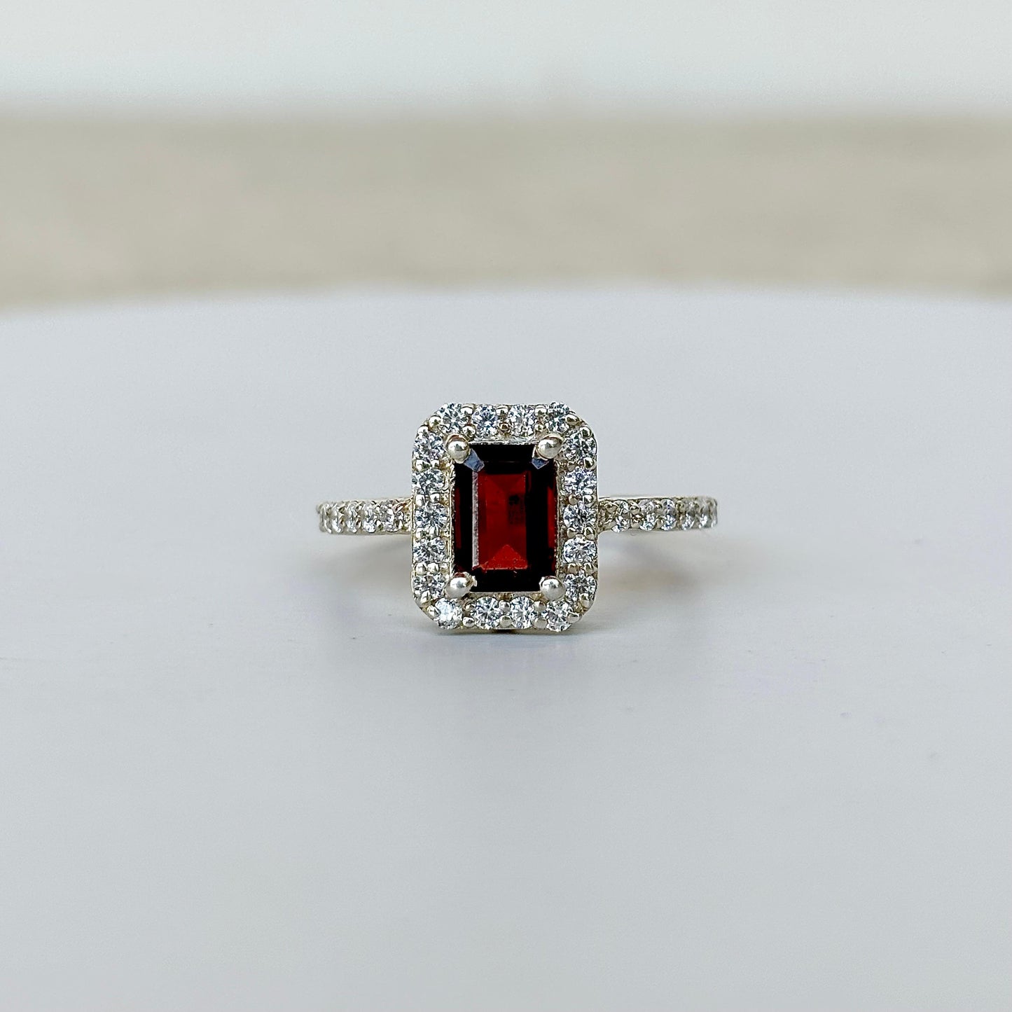 925 Pure Silver Natural Emerald Cut Garnet Ring