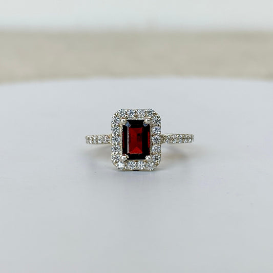 925 Pure Silver Natural Emerald Cut Garnet Ring