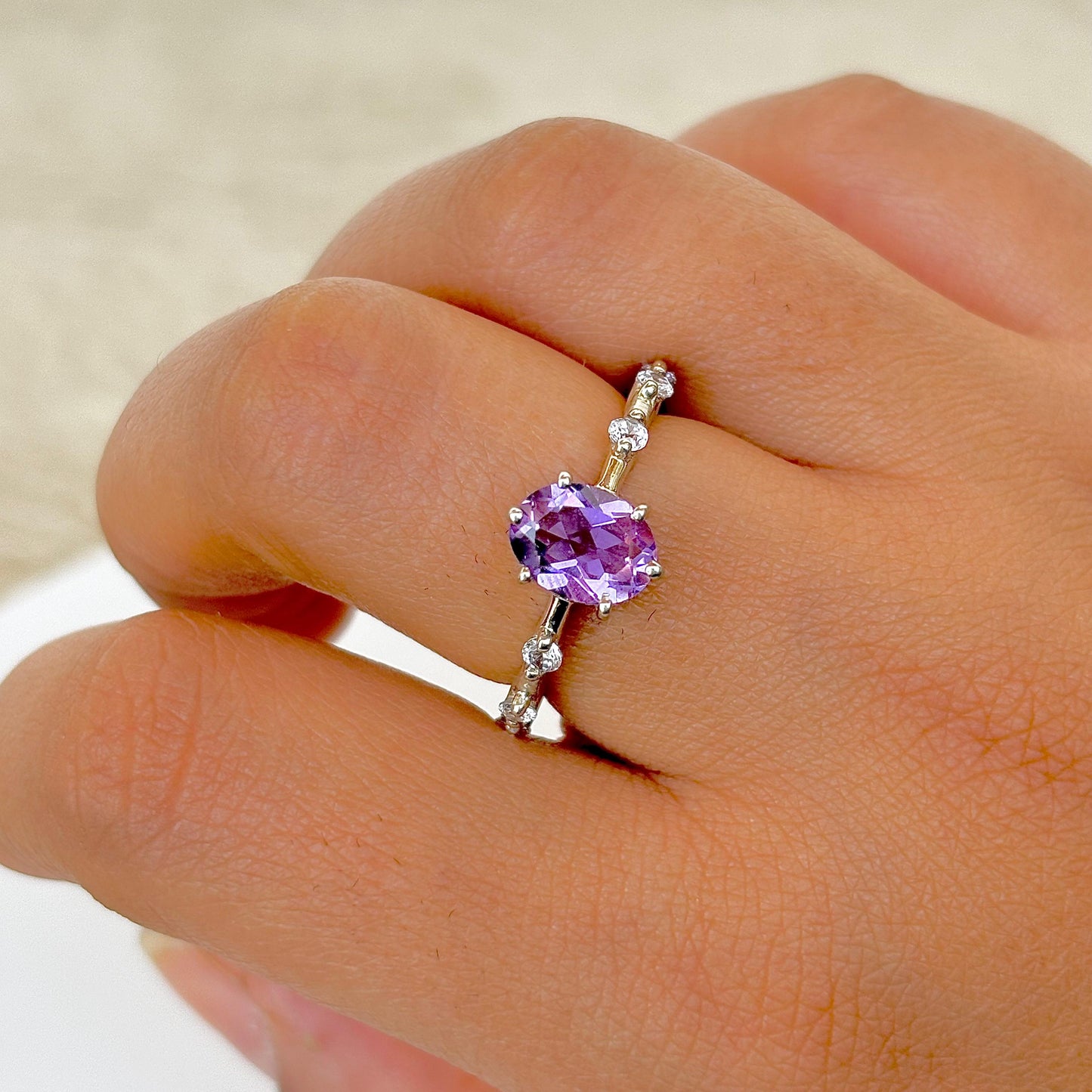 925 Pure Silver Oval Cut Natural Amethyst Solitaire Ring February Birthstone Gift For Her