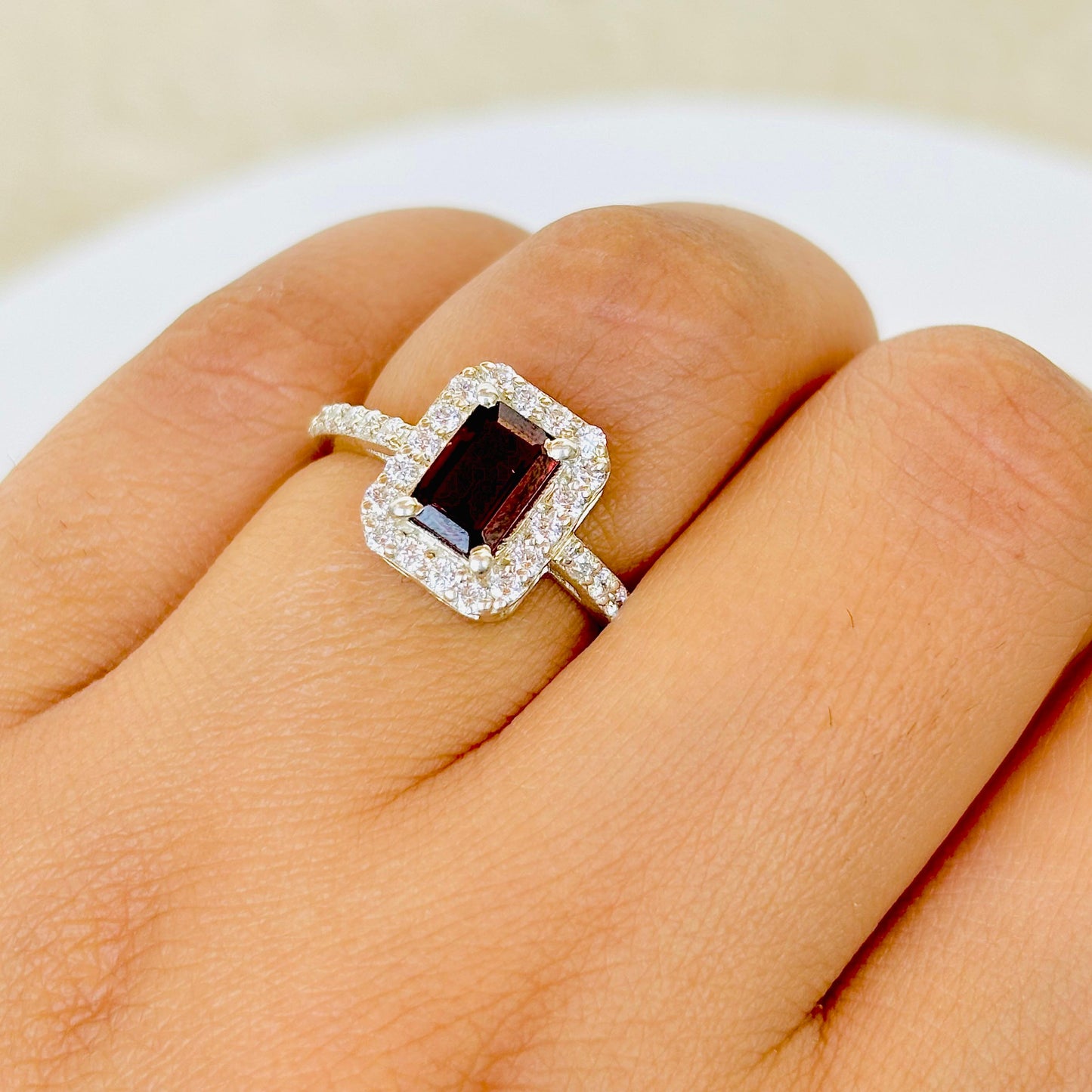 925 Pure Silver Natural Emerald Cut Garnet Ring