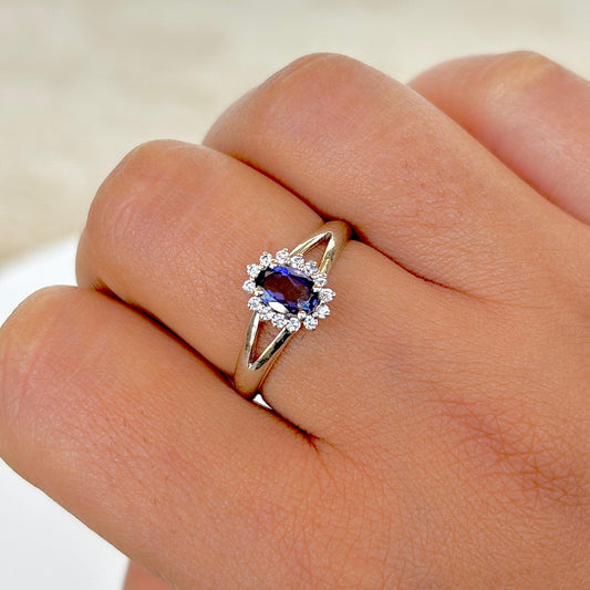 Natural Iolite Oval Cut 925 Pure Silver Ring (Certified)