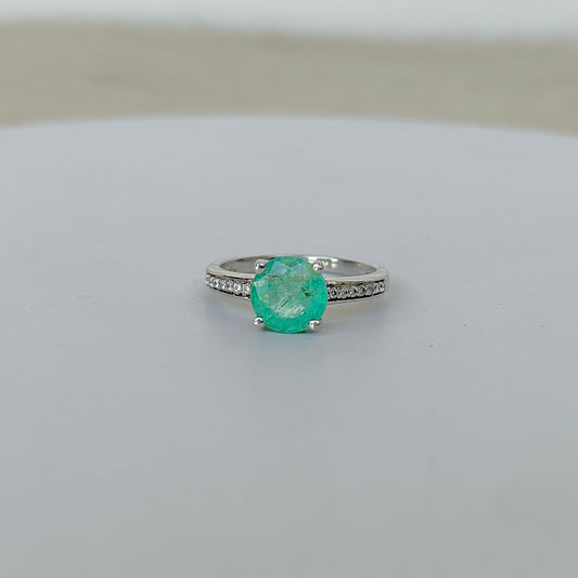 925 Pure Silver Natural Round Shape Emerald Ring - May Birthstone