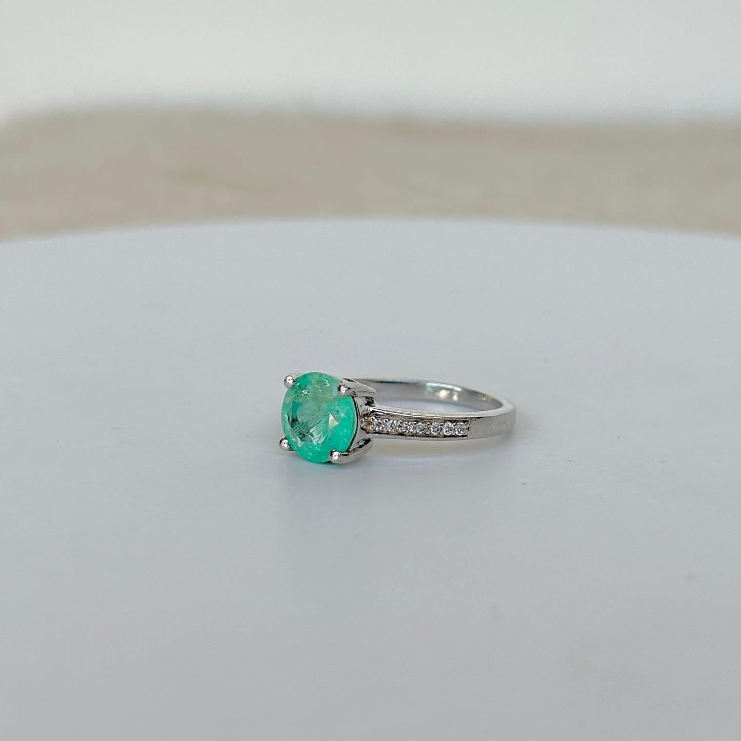 925 Pure Silver Natural Round Shape Emerald Ring - May Birthstone