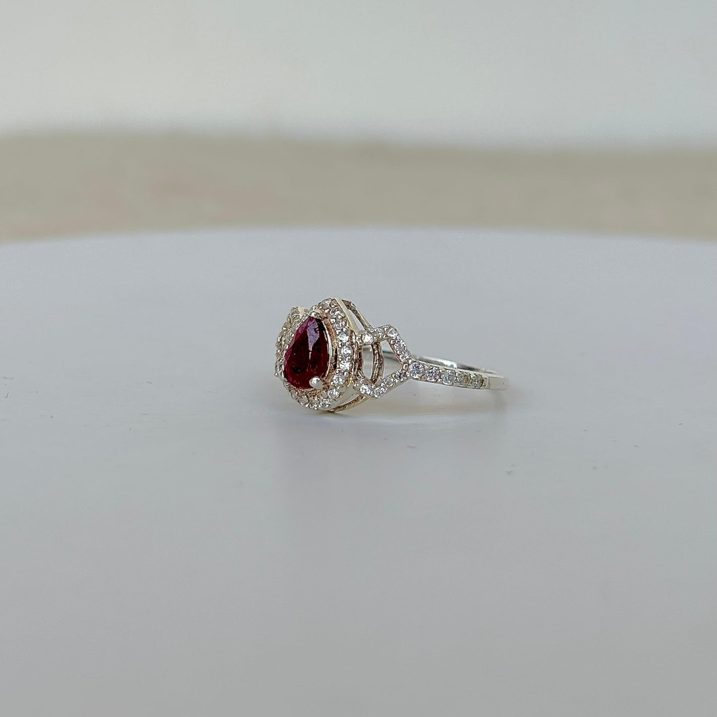 Radiant Natural Ruby Pear Cut 925 Pure Silver Statement Ring Memorable Gift For Her