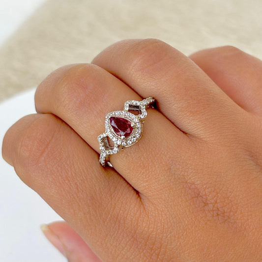 Natural Ruby Pear Cut 925 Pure Silver Statement Ring (Certified)
