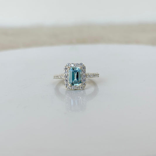925 Pure Silver Natural Emerald-Cut Blue Topaz Ring