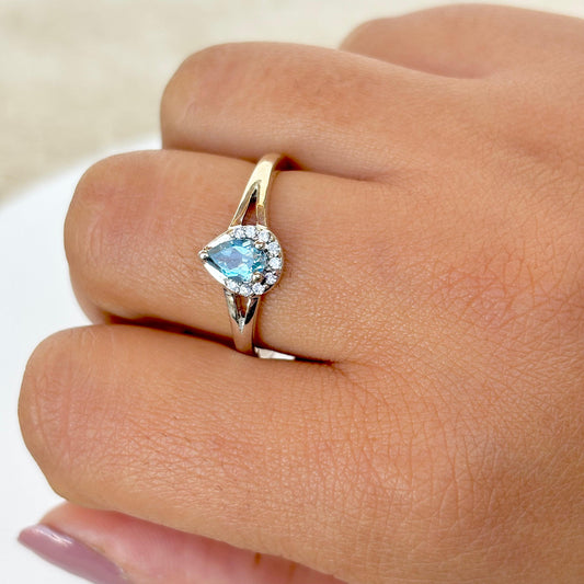 Natural Blue Topaz 925 Pure Silver  Pear Cut Ring (Certified)