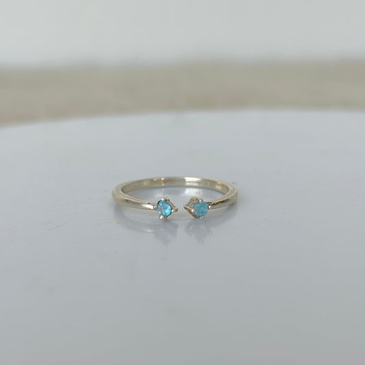 925 Pure Silver Open Band Natural Blue Topaz Ring