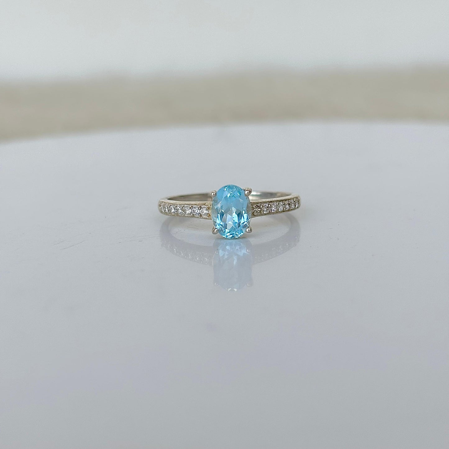 Azure Elegance: 925 Pure Silver Natural Blue Topaz Ring for Her