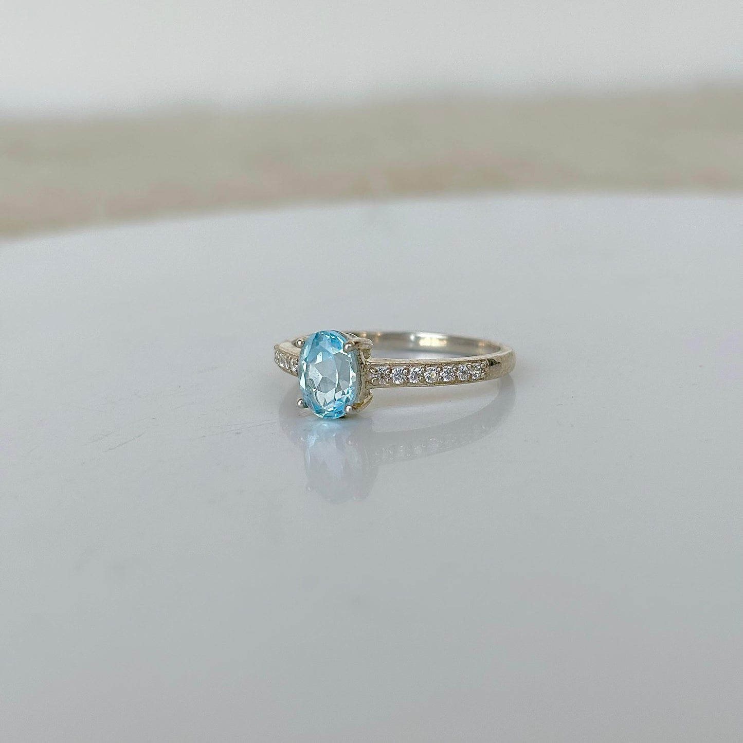 Azure Elegance: 925 Pure Silver Natural Blue Topaz Ring for Her