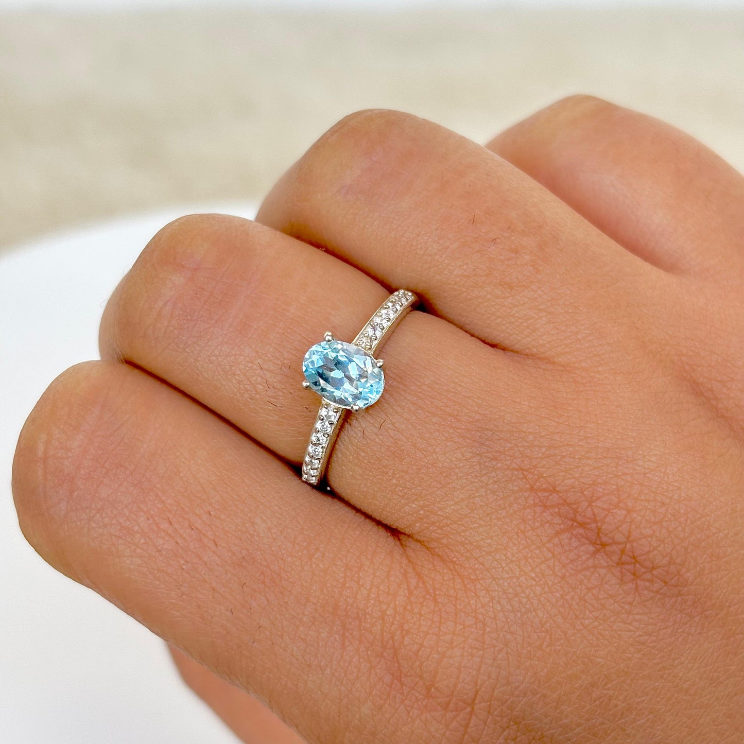 Azure Elegance: 925 Pure Silver Natural Blue Topaz Ring for Her