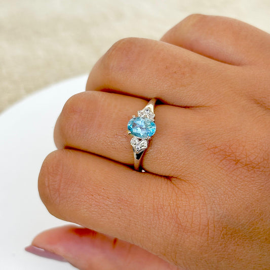 Natural Blue Topaz 925 Pure Silver Ring (Certified)