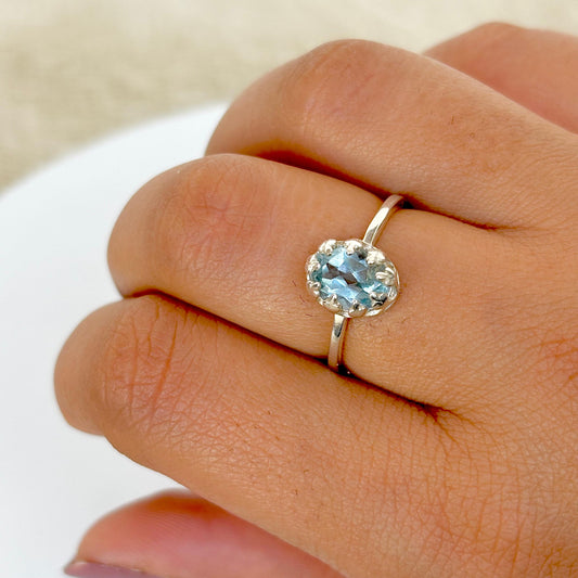 Natural Blue Topaz925 Pure Silver Ring (Certified)