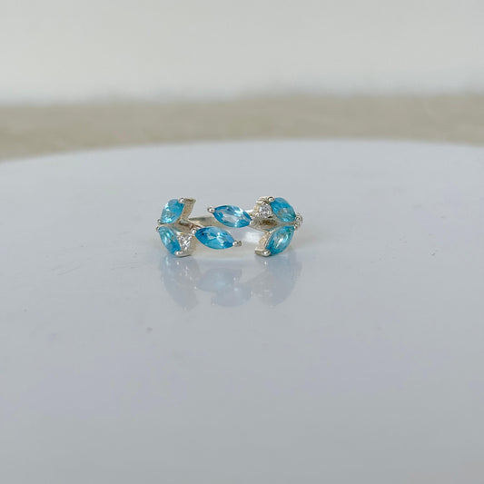 925 Pure Silver Natural Blue Topaz Marquise Leaf Ring