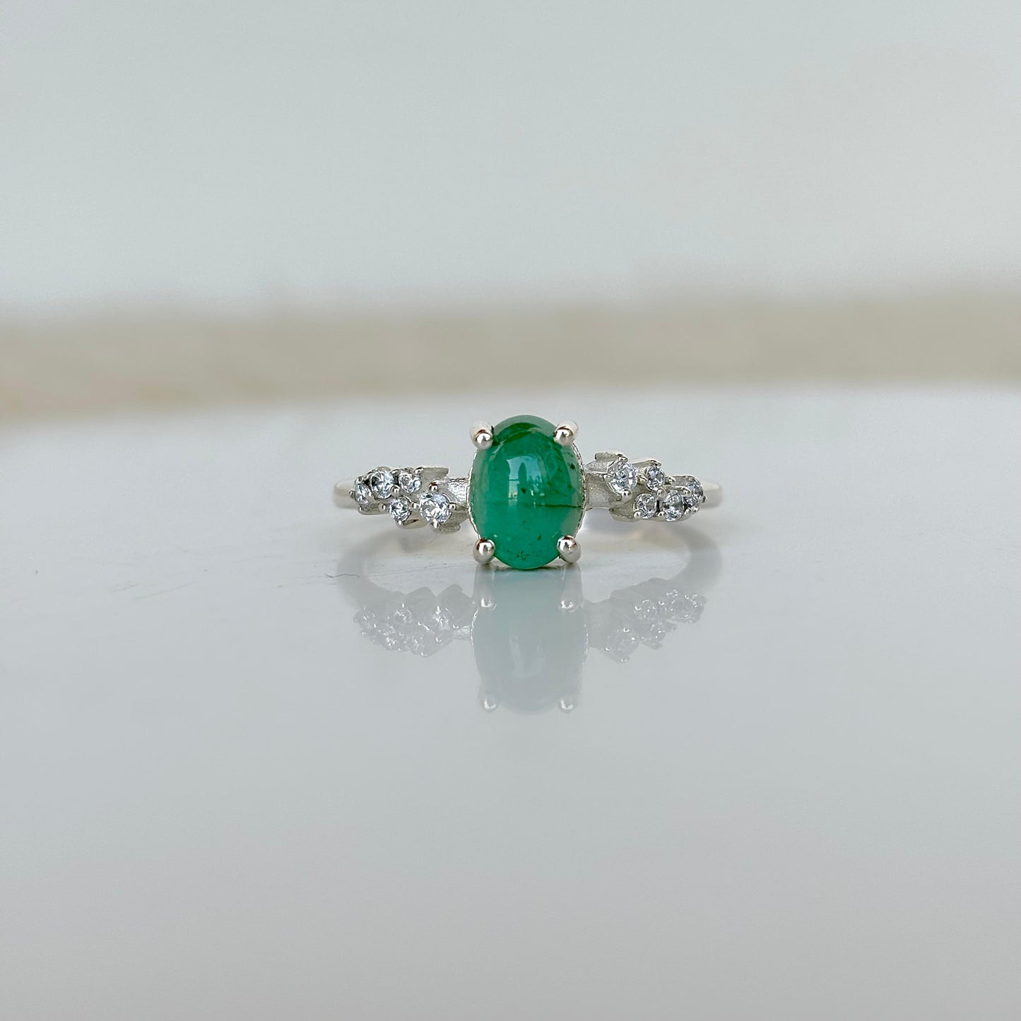 925 Pure Silver Natural Emerald Ring