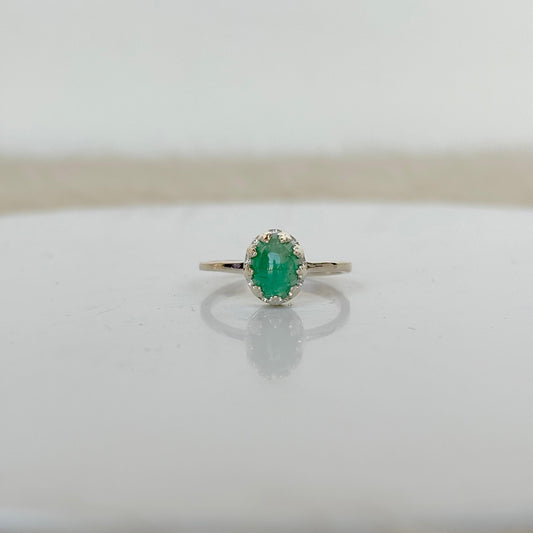 925 Pure Silver Oval Cut Natural Emerald Ring
