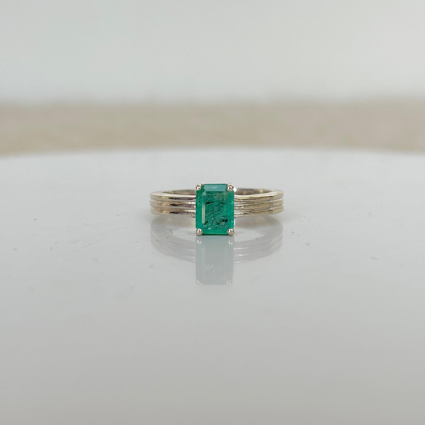 925 Pure Silver Natural Emerald Ring