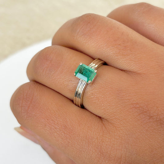 Natural Emerald925 Pure Silver Ring (Certified)