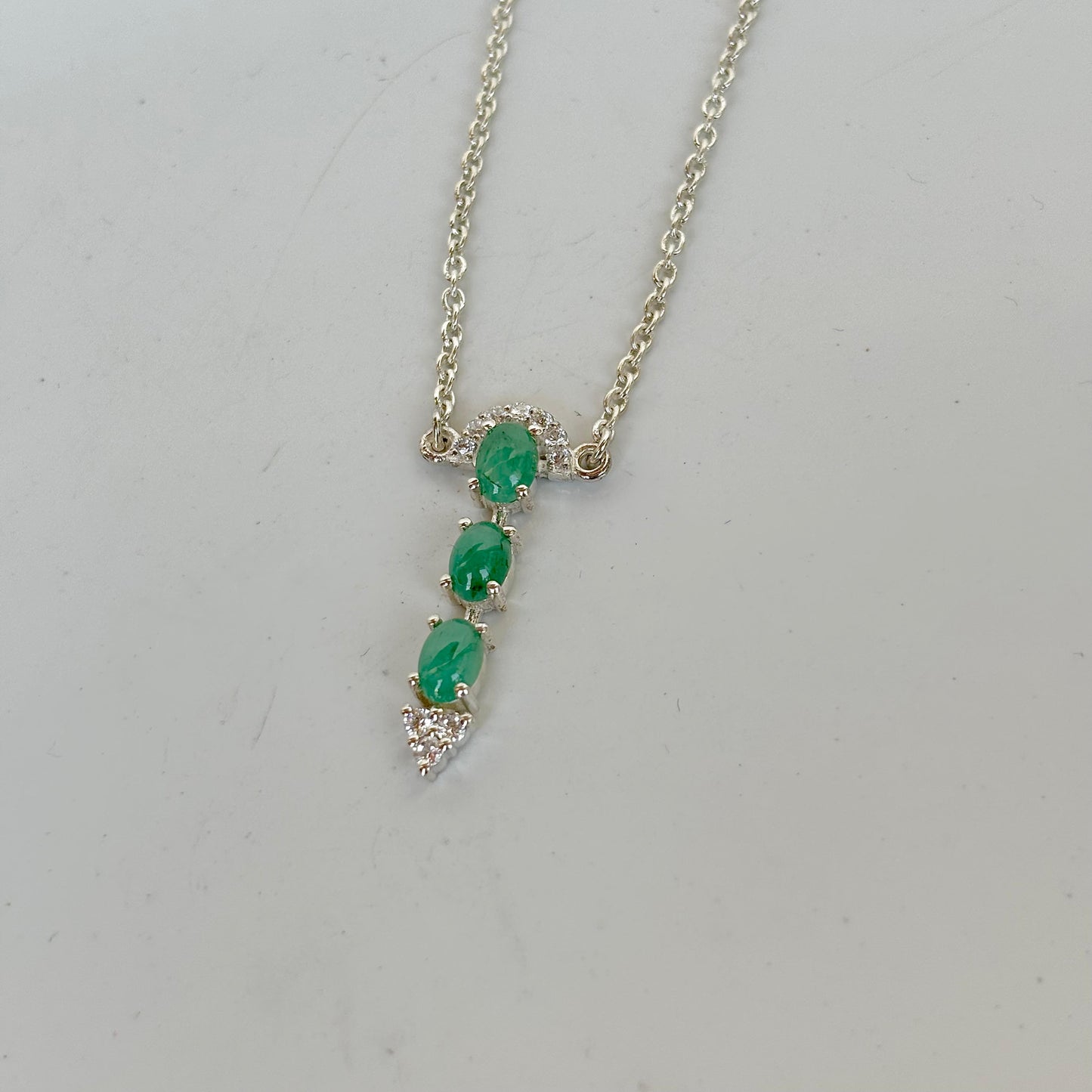 925 Pure Silver Natural Emerald Necklace with Earrings