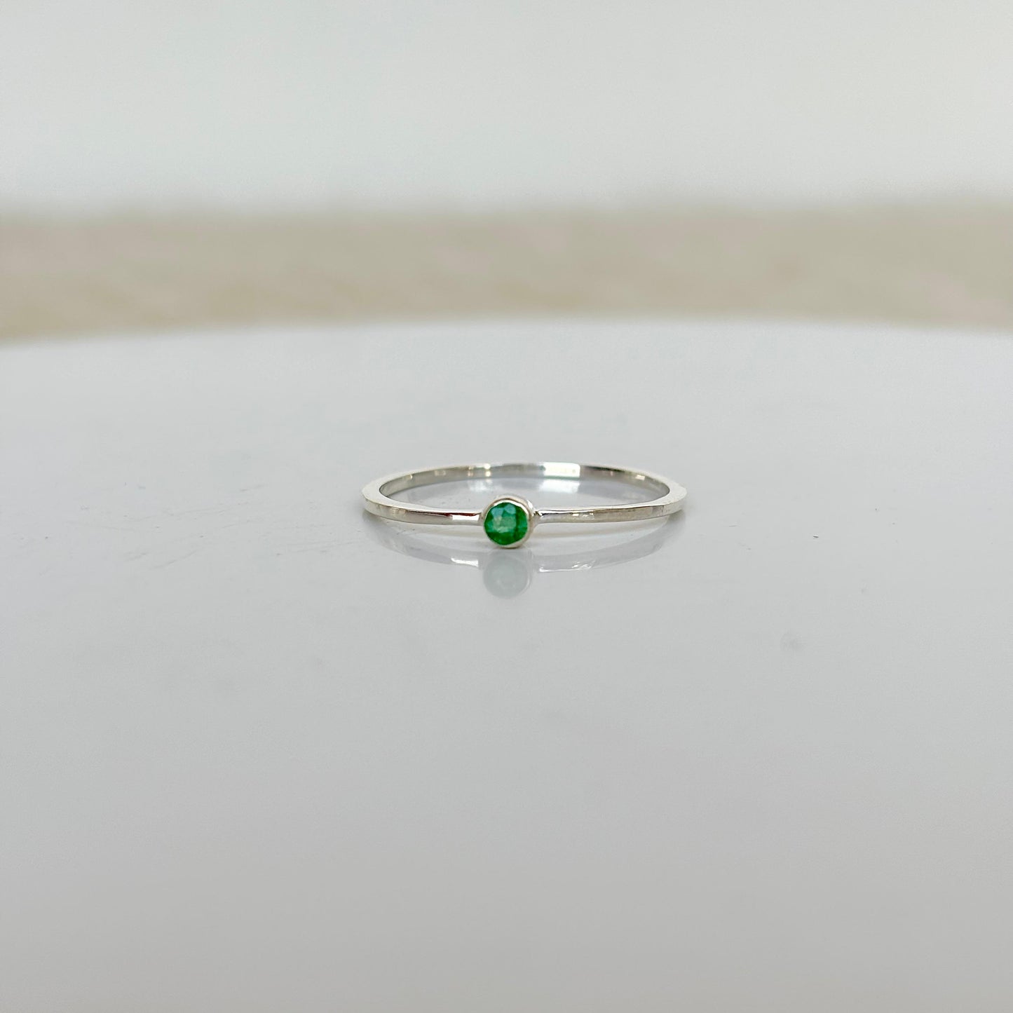 925 Pure Silver Minimal Natural Emerald Ring