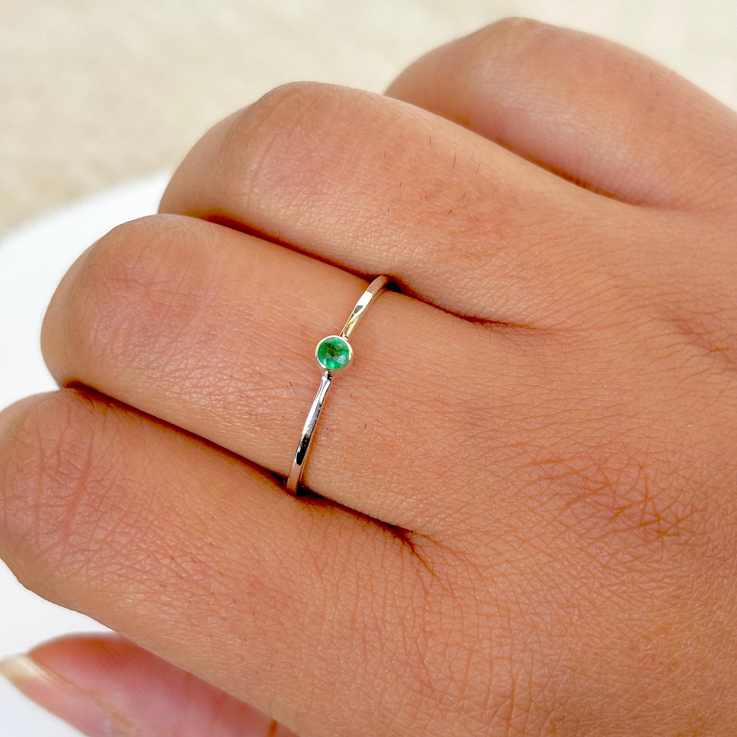 925 Pure Silver Minimal Natural Emerald Ring