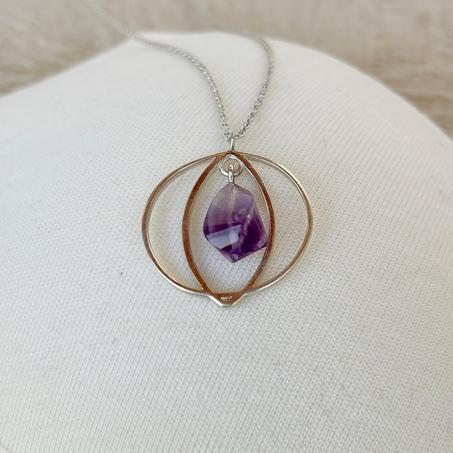 925 Pure Silver Pear Shaped Natural Amethyst Pendant Necklace
