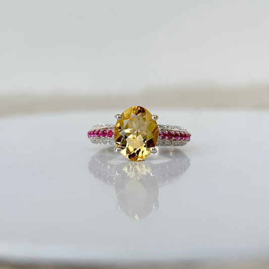 925 Pure Silver Natural Citrine Statement Ring
