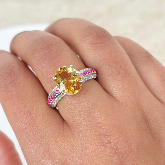 Natural Citrine 925 Pure Silver Statement Ring (Certified)