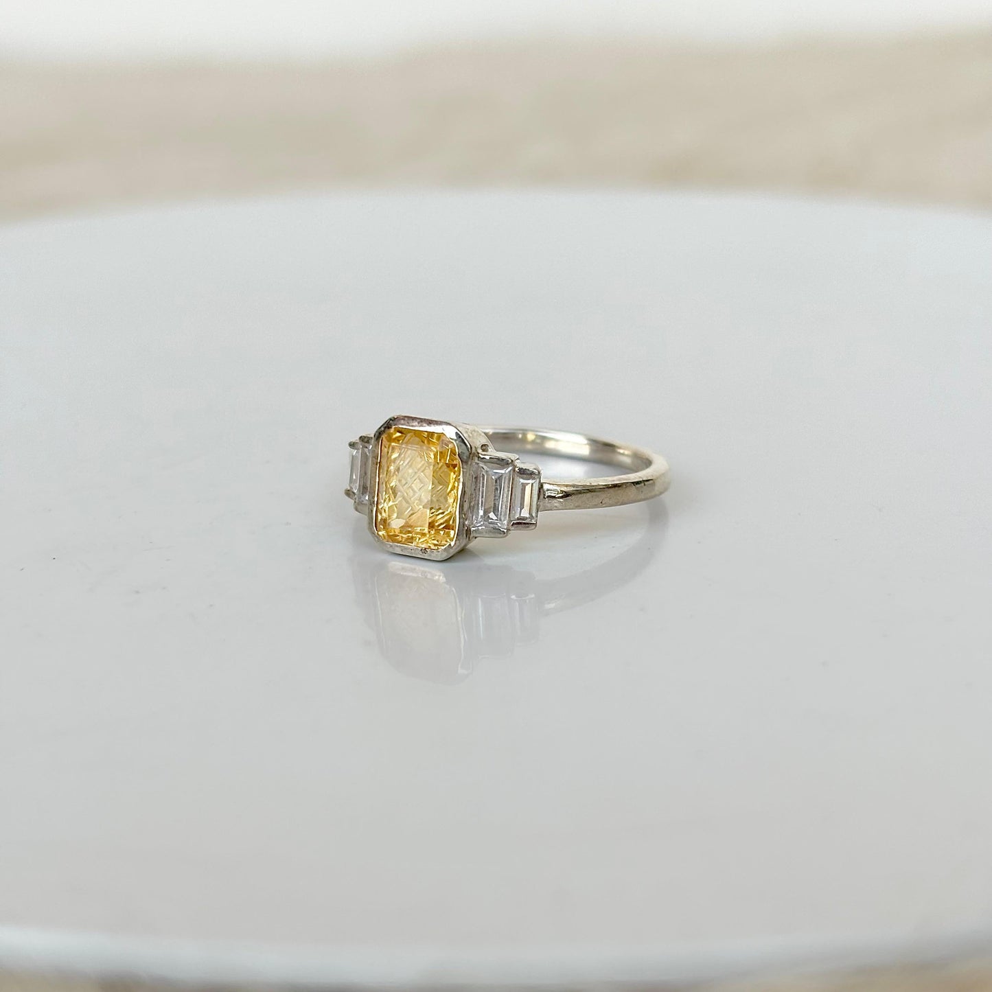 925 Pure Silver Baguette Carved Citrine Birthstone Ring