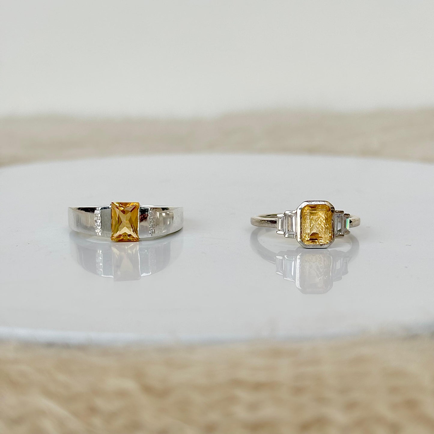 925 Pure Silver Natural Citrine Couple Rings