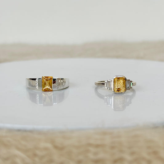 925 Pure Silver Natural Citrine Couple Rings