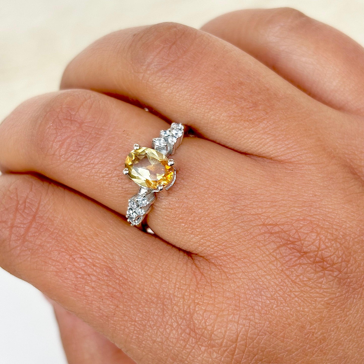 925 Pure Silver Natural Citrine Ring