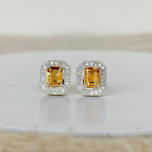 925 Pure Silver Natural Emerald Cut Citrine Earrings